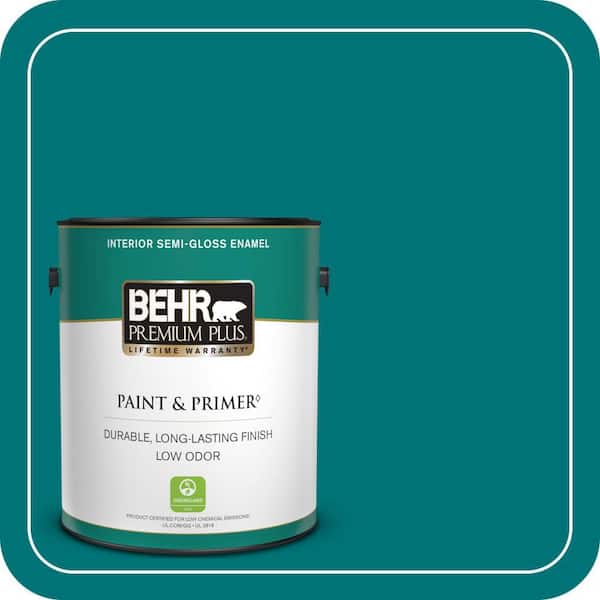 BEHR PREMIUM PLUS 1 gal. #T15-3 Essential Teal Semi-Gloss Enamel Low Odor Interior Paint & Primer