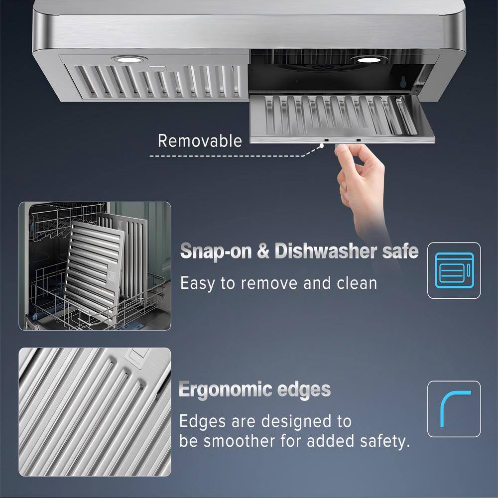 30" Black Stainless Steel Under Cabinet Range Hood with Gesture Control