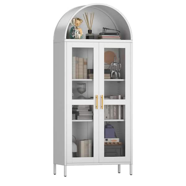 Kaikeeqli 72.8 in. H x 30.7 in. W x 15.4 in. D Metal Storage Freestanding Cabinet with Glass Doors in White
