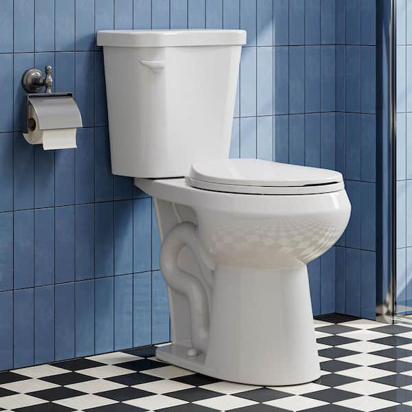 19 in. ADA Tall 2-piece 1.28 GPF Single Flush Round Toilet in White Map Flush 1000g, Soft-Close Seat Included