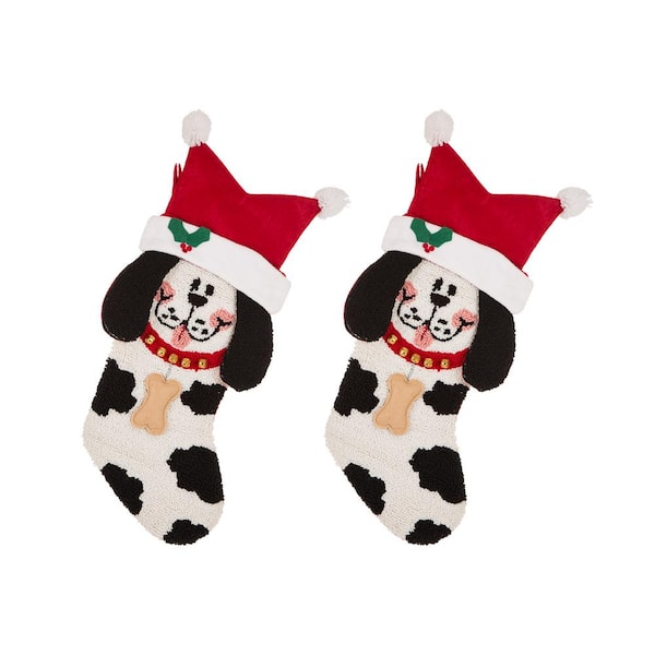 Glitzhome 22 in. Polyester 3D Dog Hooked Stocking (2-Pack)