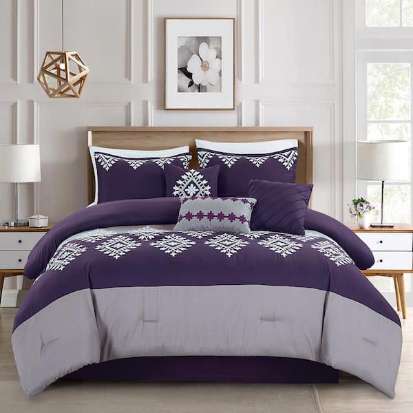 JML 7 Piece Purple King Microfiber Comforter Set JABA-22095-K - The ...