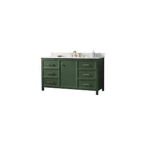 60 in. W x 22 in. D Vanity in Pewter Green with Marble Vanity Top in White with White Basin with Backsplash
