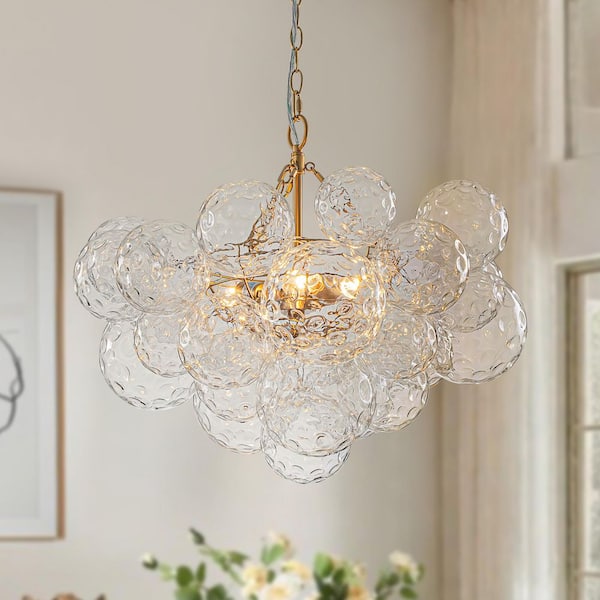 HUOKU Neuvy 3-Light 23.6 in.W Brushed Brass Semi-Flush Mount