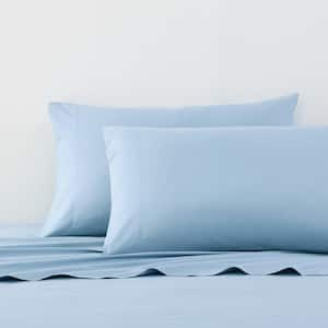 Solid 3-Piece Blue Cotton Twin Sheet Set