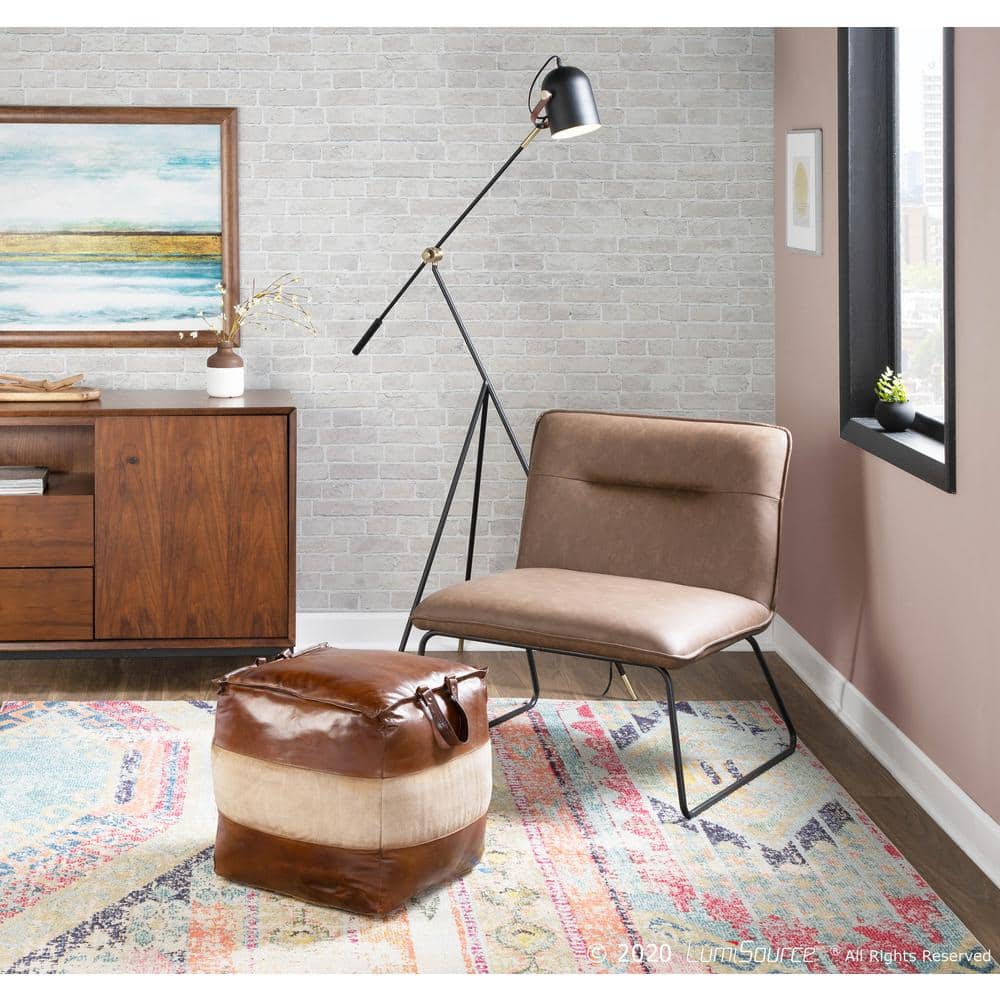 Espresso Faux Leather Industrial Slipper Chair with Metal Legs