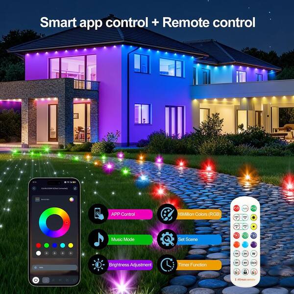 100 ft. Black Smart RGB Wired LED Outdoor Pathway Lights with IP67