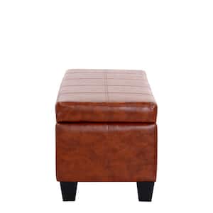 Medora Brown Faux Leather Lift-Top Storage Ottoman Bench