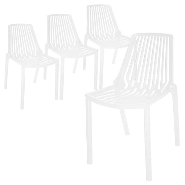 Leisuremod Acken Modern Stackable Dining Side Chair with Plastic Seat and Legs Set of 4 (White)