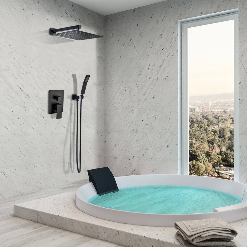 Large Matte Black Stainless Steel Square Wall Mounted Shower System