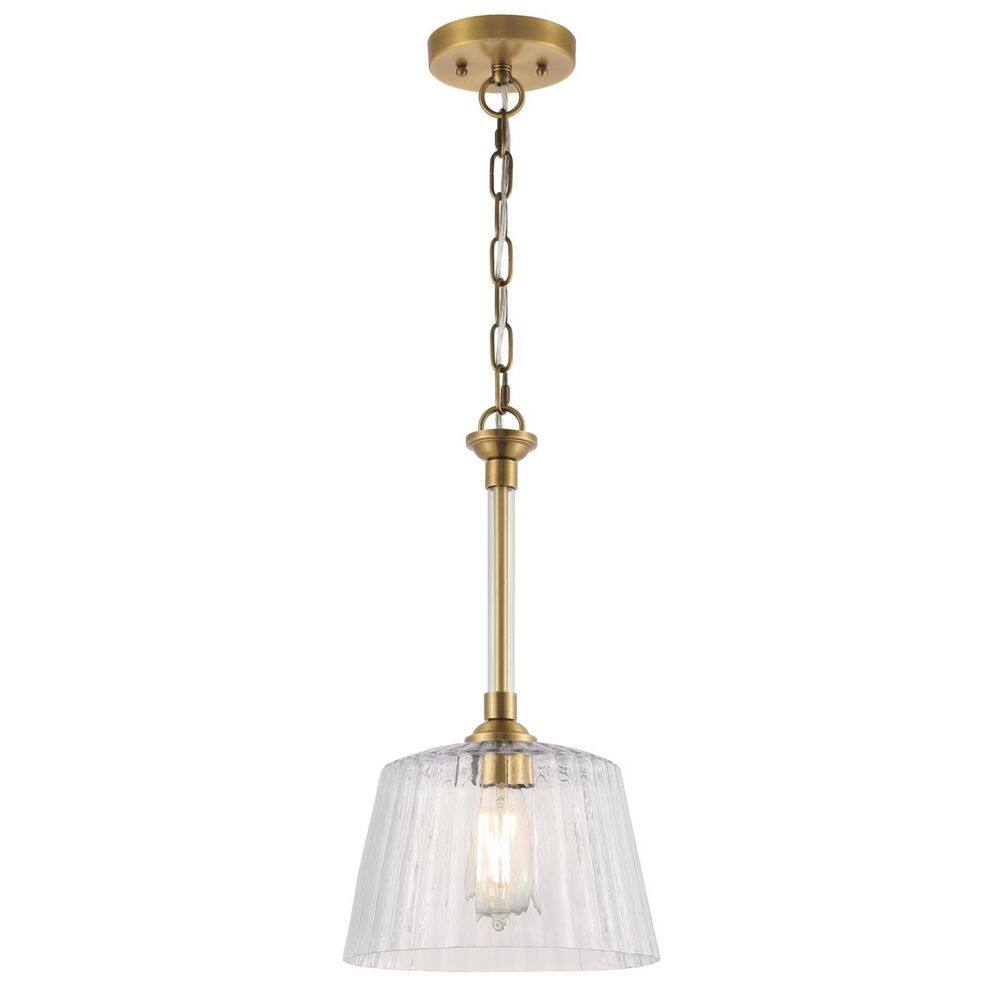 Westinghouse Lighting Aggie Light Brushed Brass Shaded Pendant With Clear Ribbed Glass