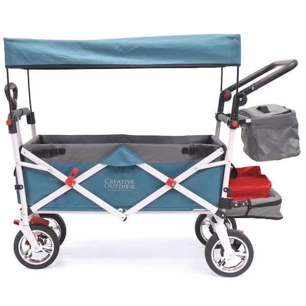 Unbranded 3.4 cu.ft. Metal Folding Garden Cart Silver Series in Teal