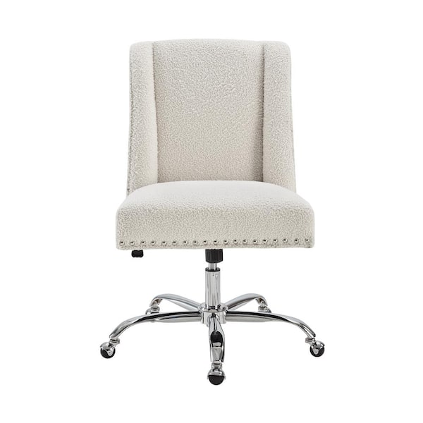 Linon Home Decor Barnes Cream Sherpa Upholstered 17 in. - 21 in. Adjustable Height Office Chair