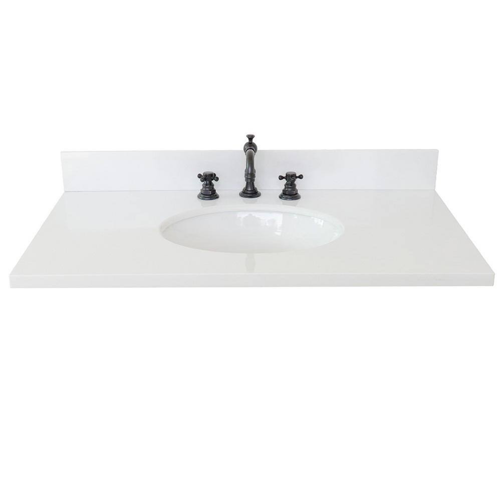 37 in. White Quartz Vanity Top with White Ceramic Undermount Sink