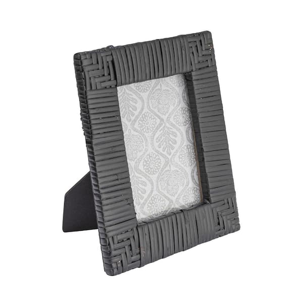 Storied Home 5 in. W. x 7 in. Black-Stained Handwoven Rattan Picture Frame