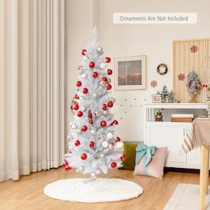 5 ft. Unlit Pencil White Artificial Christmas Tree Leafy Slim Xmas Tree
