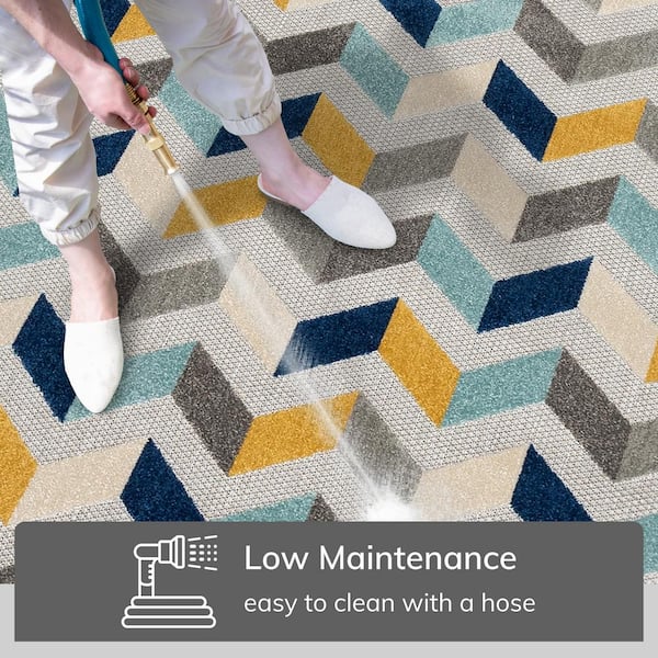 Dorado Bela Modern Grey 3 ft. 11 in. x 5 ft. 3 in. Geometric High-Low Indoor/Outdoor Area Rug