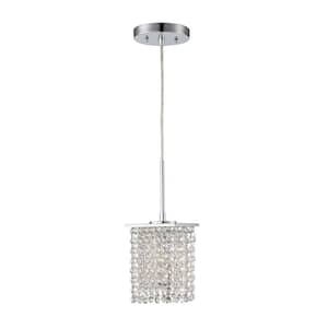 1-Light Chrome Mini Kitchen Pendant Light Fixture with Hanging Crystal Beaded Shade
