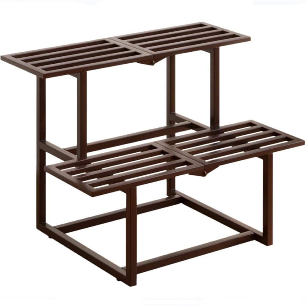 2 Tier Metal Plant Stand Heavy Duty Slatted Display Shelf for