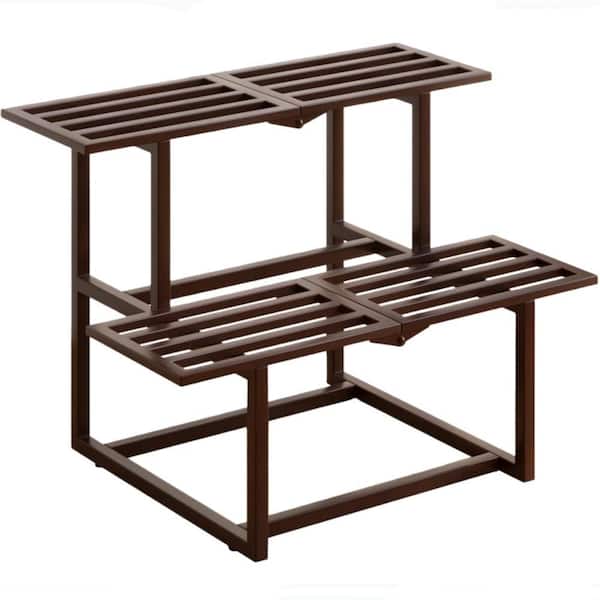 2 Tier Metal Plant Stand Heavy Duty Slatted Display Shelf for Garden (25.9 in. W x 20 in. H)