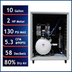 Ultra Quiet 10 Gal. 2 HP Electric Air Compressor with Air Dryer and Sound Proof Cabinet