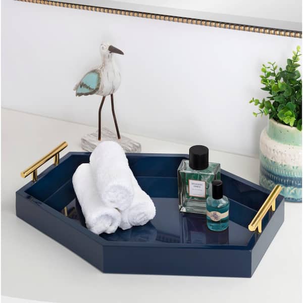 Kate and Laurel Lipton 17 in. x 12 in. Navy Blue Hexagon Decorative Tray