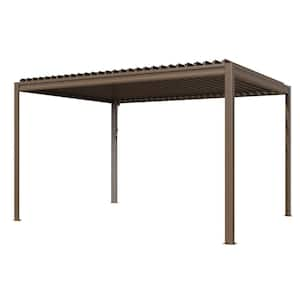 10 ft. x 13 ft. Brown Aluminum Frame Outdoor Patio Louvered Pergola with Adjustable Shade Roof