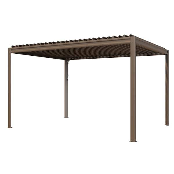 Mondawe 10 ft. x 13 ft. Brown Aluminum Frame Outdoor Patio Louvered Pergola with Adjustable Shade Roof