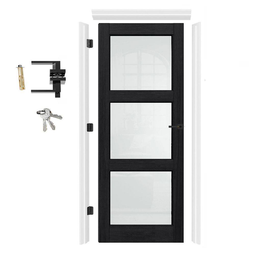 32 in. x 80 in. 3 Lite Frosted Glass Black PVC Coating MDF. Door with Quick Assemble Wood Jamb & Levers, Left-Handed price history on PriceWatchPro