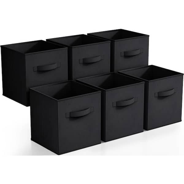 Foldable Storage Cubes Handles, Black 10.5 in. x 11 in. Fabric Decorative Basket (Set of 6) Clothes, Closet Organizer