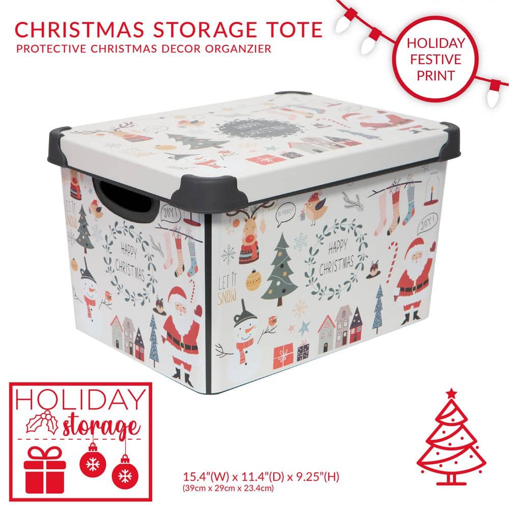 Happy Christmas Design Stackable Plastic Storage Tote with Lid