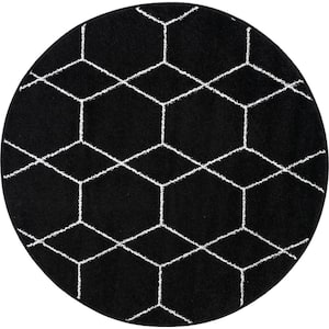 Trellis Frieze Black/Ivory 4 ft. Round Geometric Area Rug