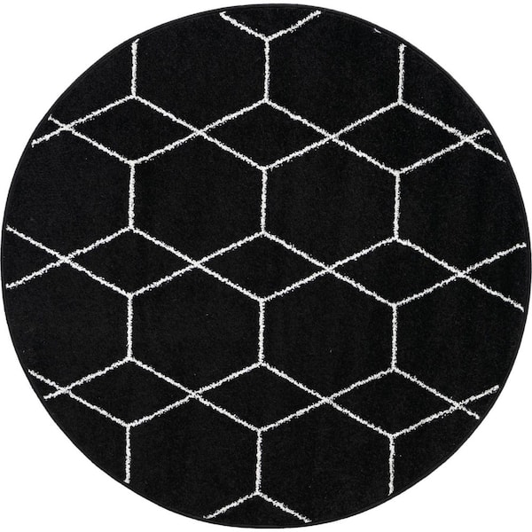 StyleWell Trellis Frieze Black/Ivory 4 ft. Round Geometric Area Rug