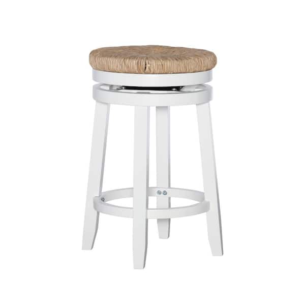 Mesquite 25.5 in. White Backless Wood Counter Stool with Seagrass Seat