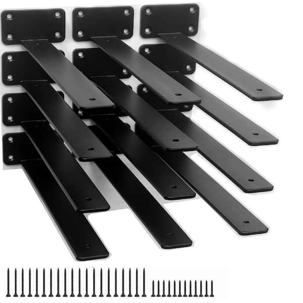 12-Pack 12 in. L Black Iron Shelf Bracket, Floating Shelf Brackets, Rustic Industrial Metal Brackets for Shelf Support
