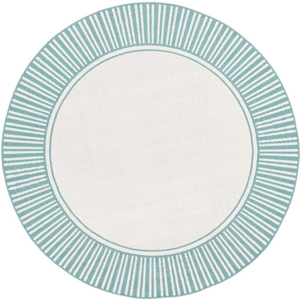 Livabliss Felix Teal 8 ft. 9 in. x 8 ft. 9 in. Round Solid Indoor/Outdoor Patio Area Rug
