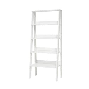 24 in. W x 55 in. H White Wood 4-Shelf Ladder Bookcase