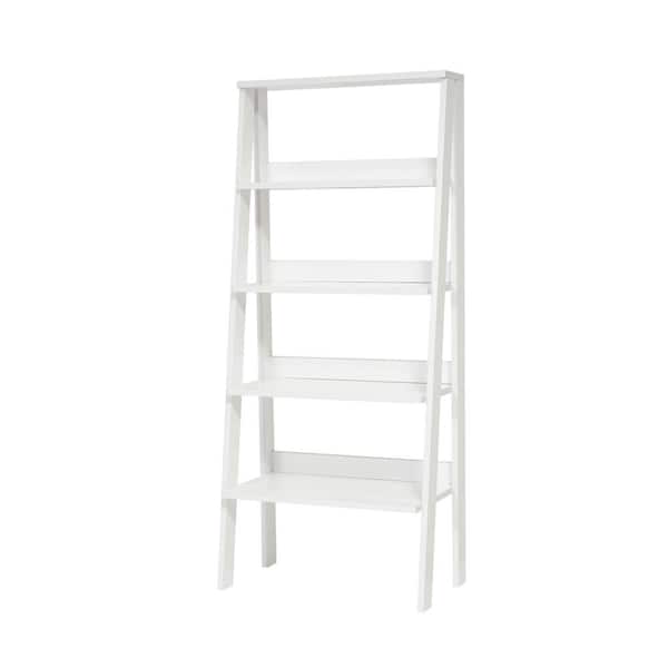 Tidoin 24 in. W x 55 in. H White Wood 4-Shelf Ladder Bookcase