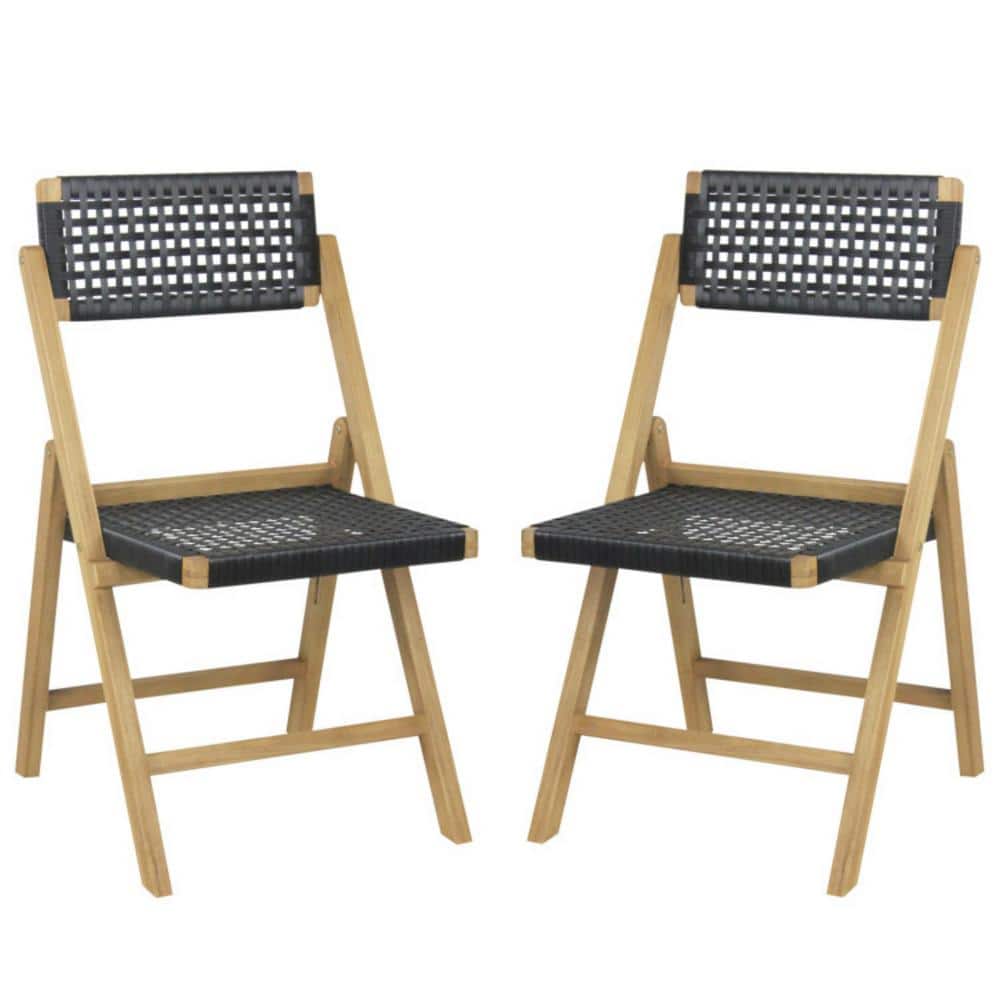 Folding Chairs Indonesia Teak Wood Outdoor Dining Chairs with Woven Rope Seat and Back (Set of 2) price history on PriceWatchPro