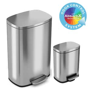 13 Gal. and 1.32 Gallon SoftStep Stainless Steel Step Trash Can Combo Set for Kitchen and Bathroom, Removable Bucket