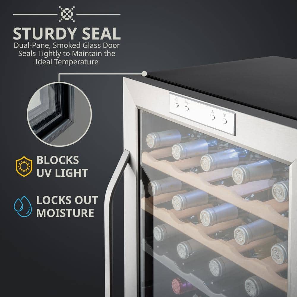 Ivation 33-Bottle Stainless Steel Dual Zone Wine Cooler with LED Lighting