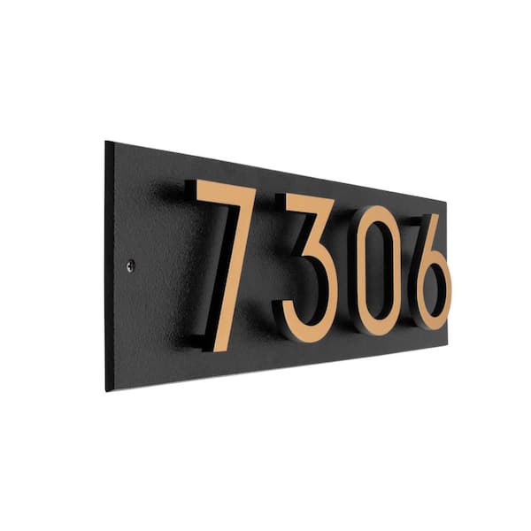 Floating 4-Number Horizontal Sign Black with Black / Gold Modern Font Numbers