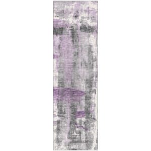 Mayfield Premium Machine Washable Abstract AMF1982 Purple 2 ft. x 7 ft. Runner Rug