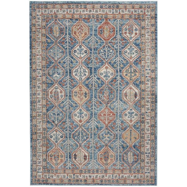 Nourison Concerto Blue/Multi 5 ft. x 7 ft. Border Contemporary Area Rug