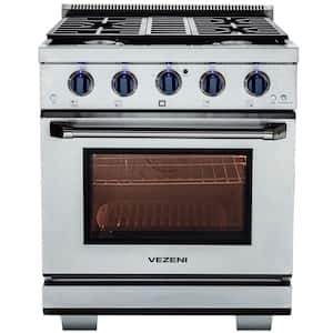 Randolph 30 in. 4-German Brass Burners Freestanding Gas Stainless Stee Range with Infrared Boiler, Blue LED Knobs