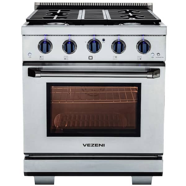 Randolph Collection 30 in. 4 Burners Freestanding Gas Range in Stainless Steel with Convention and Blue Knobs