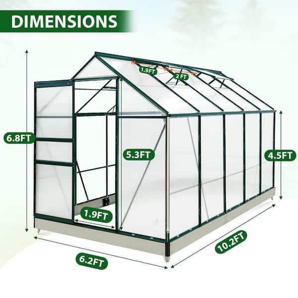 COOS BAY 6ft.x 10ft.x 7ft. Walk-in Polycarbonate Greenhouses for