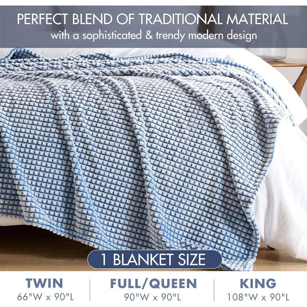Twin Blue Plush All Season Carved Texture Blanket