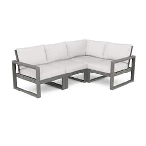 EDGE Slate Grey 4-Piece Plastic Patio Modular Deep Seating Set with Natural Linen Cushions