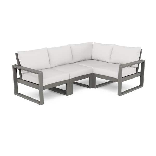 POLYWOOD EDGE Slate Grey 4-Piece Plastic Patio Modular Deep Seating Set with Natural Linen Cushions